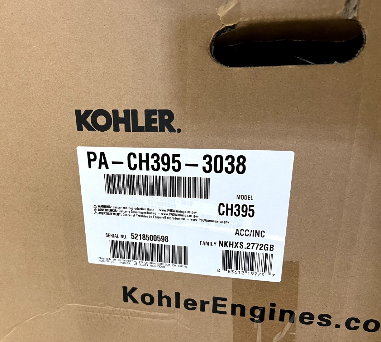 9.5HP Kohler Command Pro CH395-3038 Horizontal 22m Dia x 52.5mm Crankshaft 277cc